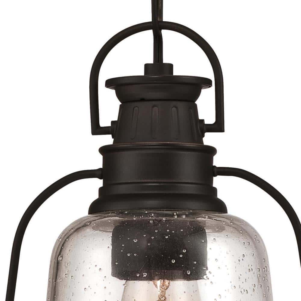 Brynn Bronze Outdoor Pendant with Seeded Glass