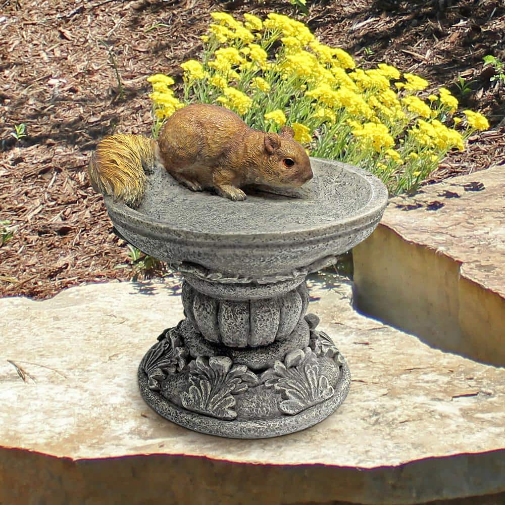 Hand-Painted Resin Woodland Squirrel Garden Birdbath Statue