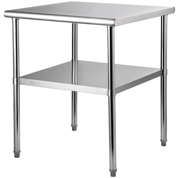 30 x 30 x 36 in. Stainless Steel Prep Table, 800 lbs. Load Capacity Heavy Duty Metal Table Commercial Workstation Sliver