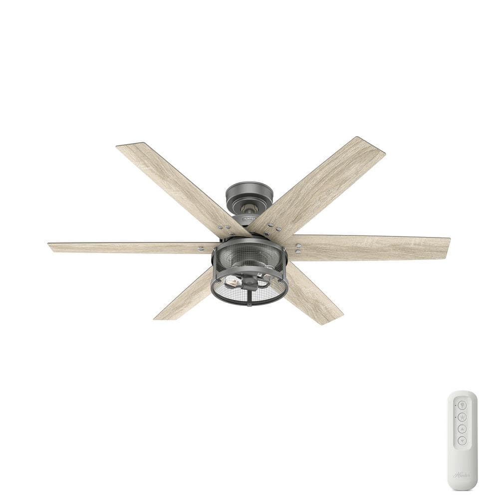 52" Matte Silver 6-Blade Ceiling Fan with LED Light and Remote