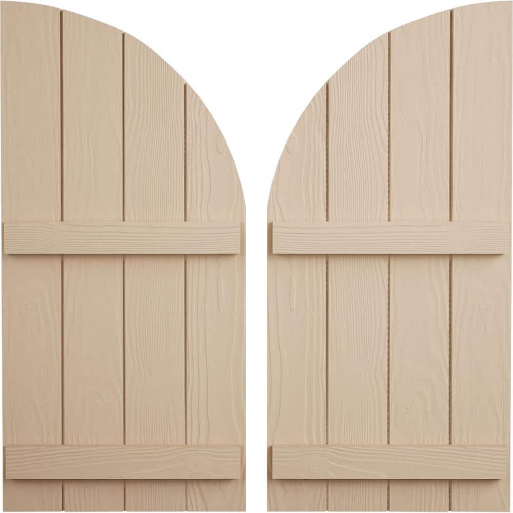 22 in. x 56 in. Polyurethane Sandblasted 4-Board Joined Board and Batten Round Arch Top Shutters, Primed Tan price history on PriceWatchPro