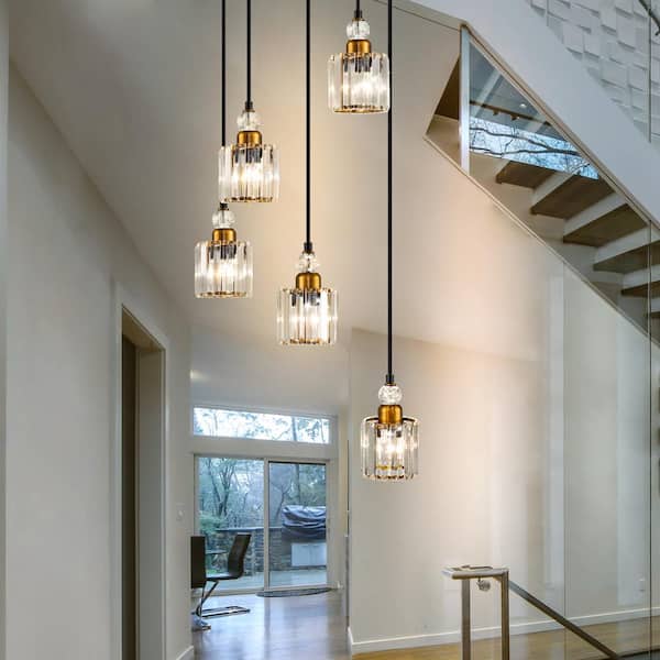 Hubbardston 5-Light Black & Gold Linear Pendant Light with Crystal Kitchen Island Chandelier