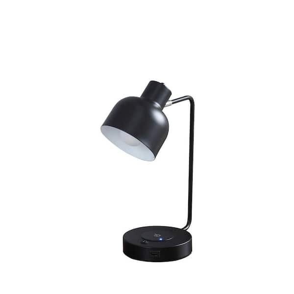 Borealis 15 in. Modern Black Table Lamp with Charging Pad and USB Port