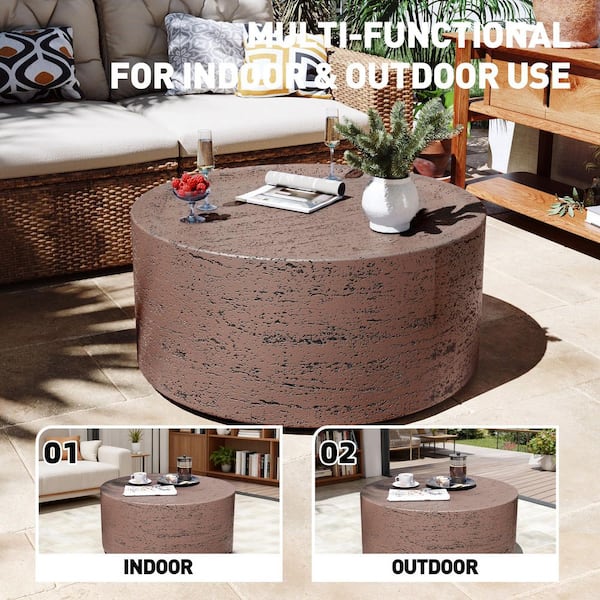 28 in. Outdoor Round Magnesium Oxide Coffee Table in Rust Red