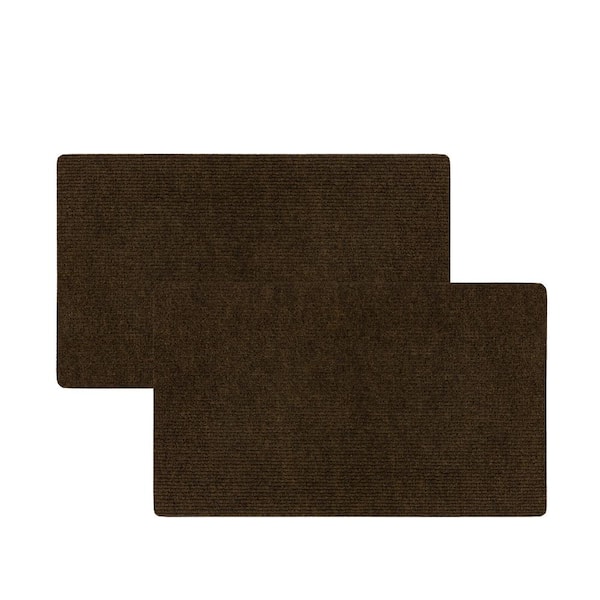 Mohawk Home Striped Utility Mat Brown Indoor/Outdoor 18 in. x 30 in. Utility Door Mat (2-Piece Set)
