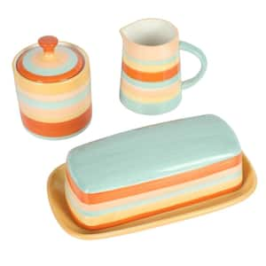 5-Piece 10oz. Mulit-Colored Stoneware Butter Dish, Sugar Pot, Creamer Set