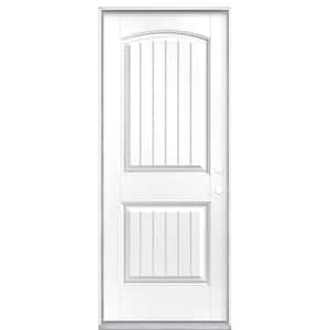 32 in. x 80 in. Cheyenne 2-Panel Left Hand Inswing Painted Smooth Fiberglass Prehung Front Exterior Door No Brickmold