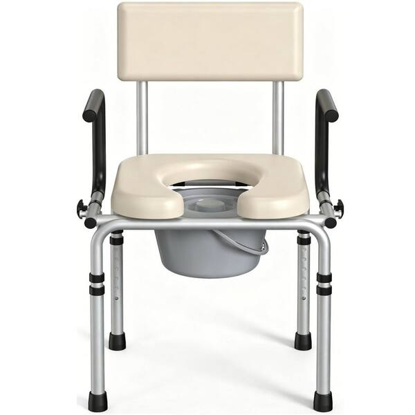 3-in-1 Toilet Safety Frame, 22.05 in. Wide Toilet Seat in Beige, Adjustable Height, Drop Armrests, 400 lbs Support