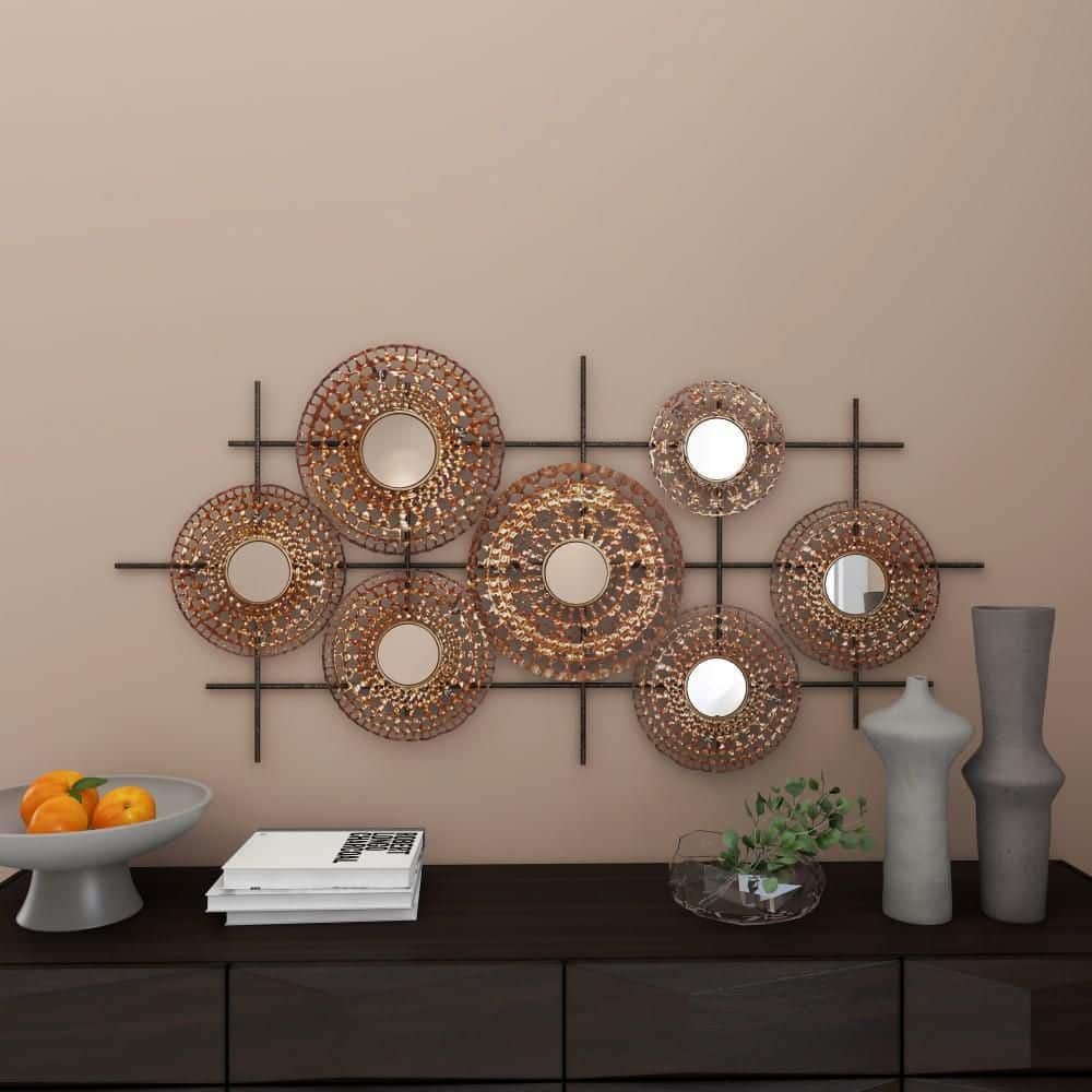 Bronze Metal Abstract Wall Sculpture with Mirrored Accents