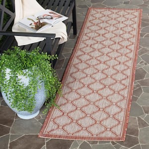 Courtyard Red/Beige 2 ft. x 12 ft. Geometric Indoor/Outdoor Patio  Runner Rug