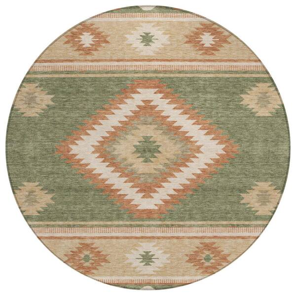 Chantille Machine Washable Indoor/Outdoor Abstract ACN3127 Fern 8 ft. x 8 ft. Round Rug