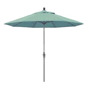 9 ft. Hammertone Grey Aluminum Market Patio Umbrella with Collar Tilt Crank Lift in Spa Sunbrella