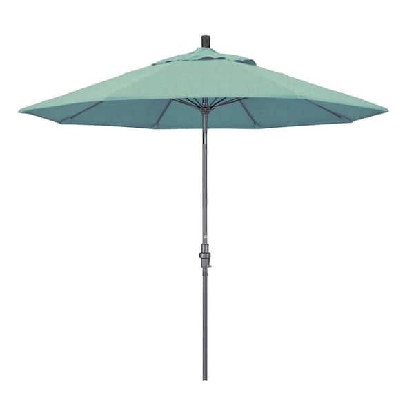 California Umbrella 9 ft. Hammertone Grey Aluminum Market Patio Umbrella with Collar Tilt Crank Lift in Spa Sunbrella