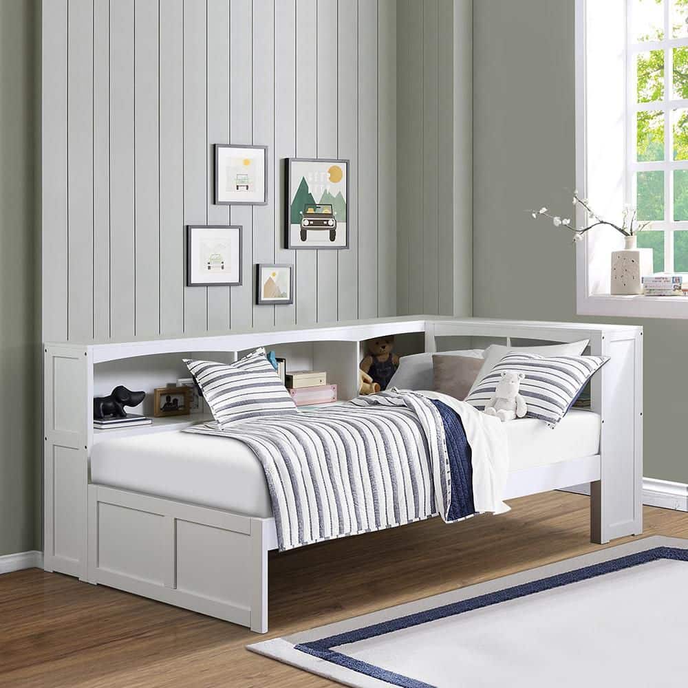 Lazzara Trill White Finish Wood Frame Twin Bookcase Corner