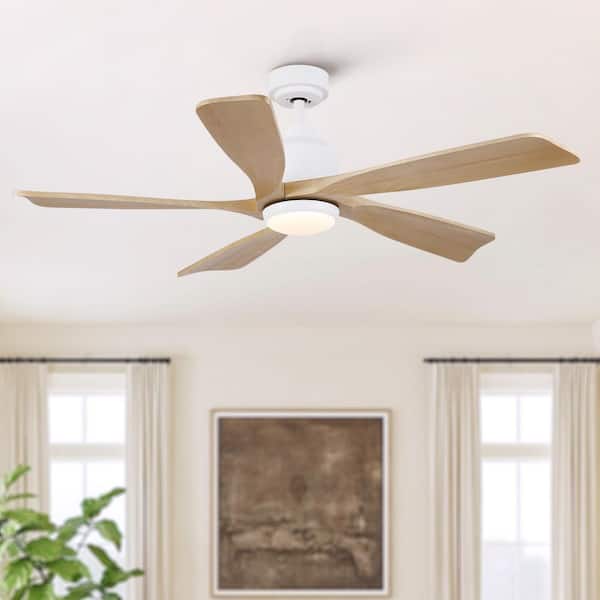 52 in. White 5 Wood Blades Downrod Standard Ceiling Fan with Dimmible LED Light and Remote Included