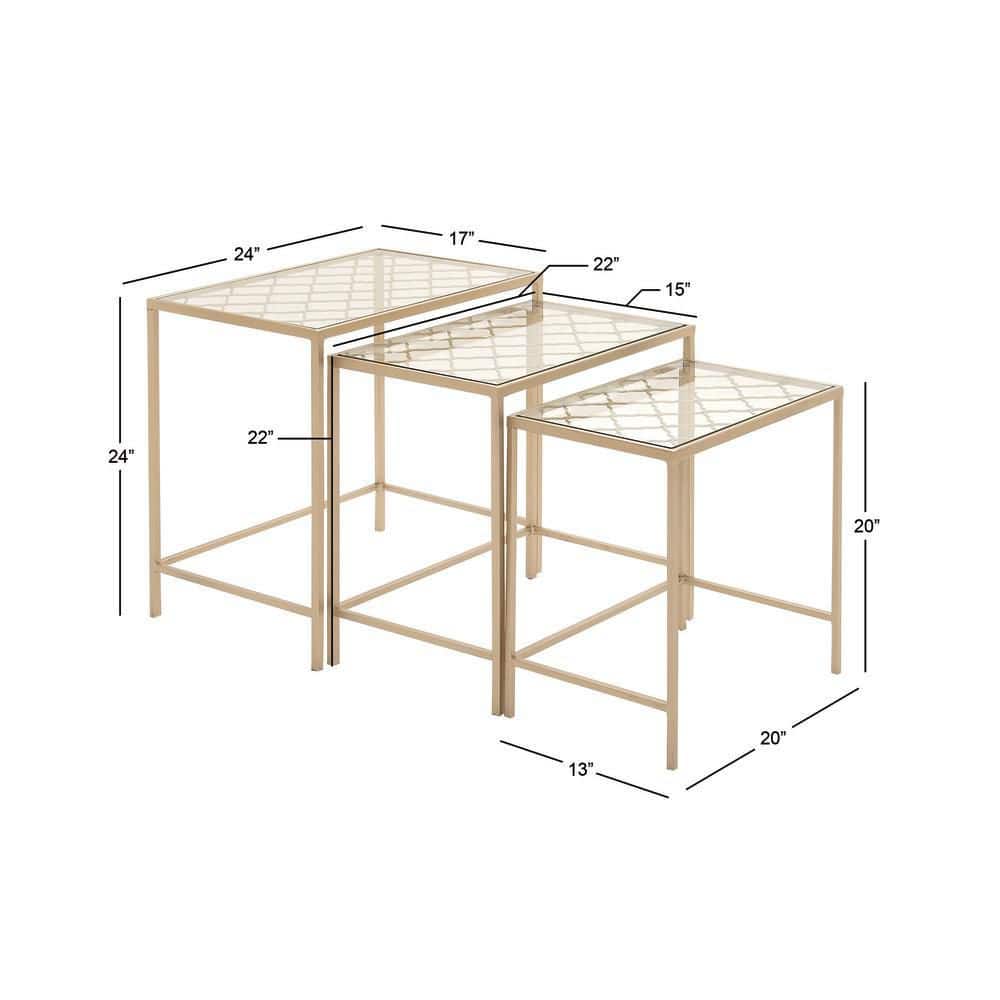 Elegant Gold Metal and Clear Glass Nesting Tables - Set of 3