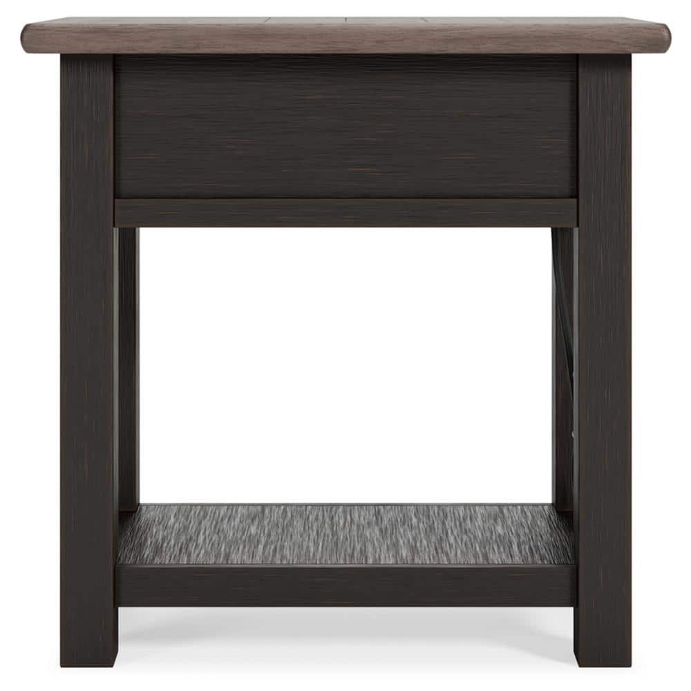 Modern Tyler Creek 14'' Chairside End Table with USB Ports, Black/Brown