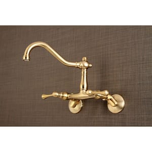 Victorian Lever 2-Handle Wall-Mount Standard Kitchen Faucet in Brushed Brass