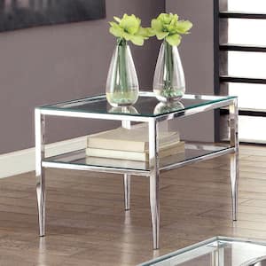 Harlyenne 22 in. Chrome Square Glass End Table