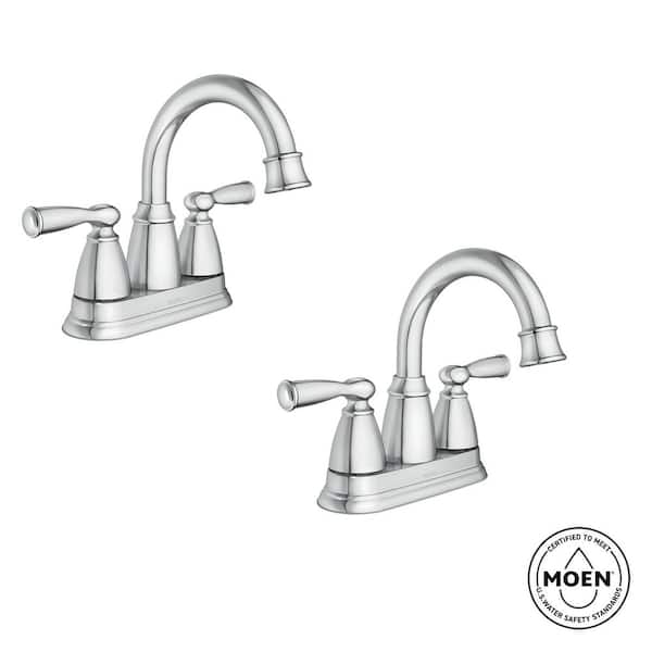 MOEN Banbury 4 in. Centerset Double Handle Bathroom Faucet in Chrome (2-Pack)
