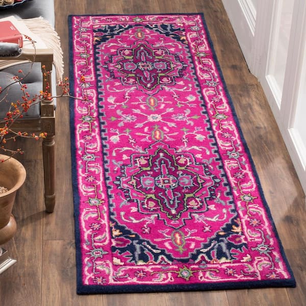 Bellagio Pink/Navy 2 ft. x 7 ft. Border Runner Rug