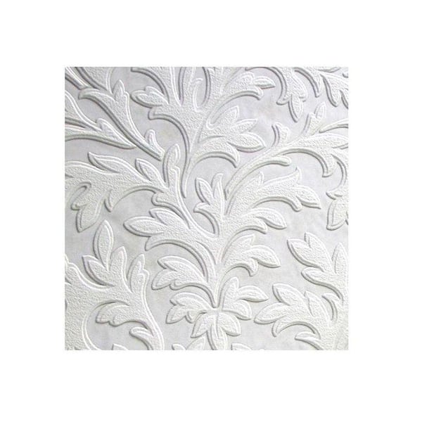 Anaglypta High Leaf Paintable Textured Vinyl White & Off-White Wallpaper Sample
