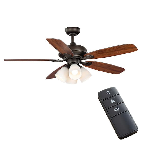 Hampton Bay Hollis 52 in. Indoor LED Bronze Downrod Ceiling Fan with 5 QuickInstall Reversible Blades, Light Kit and Remote Control
