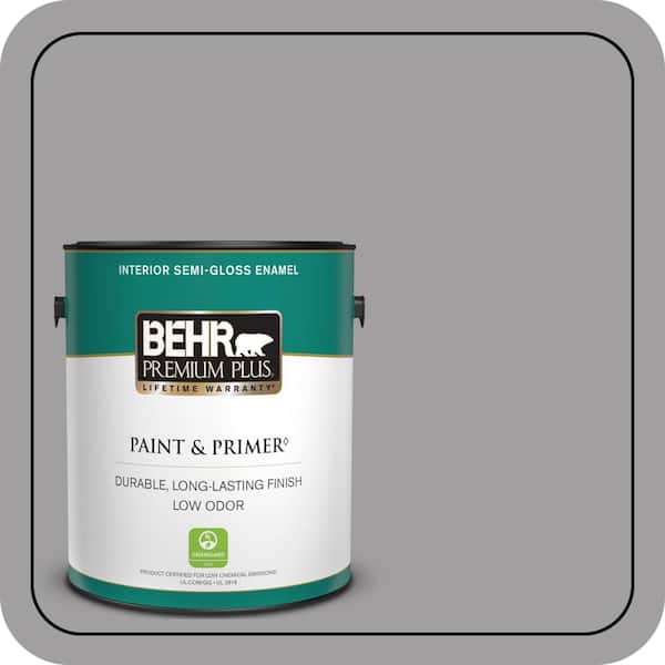 BEHR PREMIUM PLUS 1 gal. #T11-1 Grayve Yard Semi-Gloss Enamel Low Odor Interior Paint & Primer