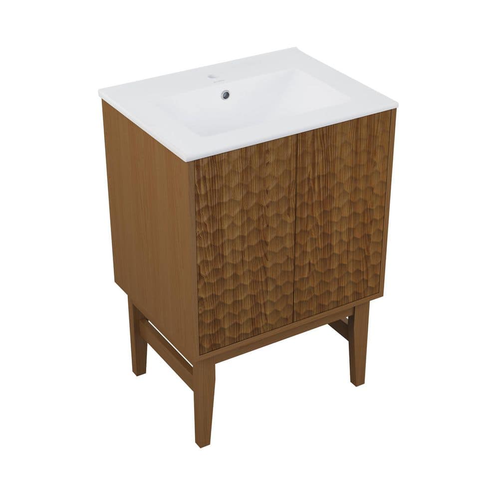 Bosse 24" Brown Oak Freestanding Bathroom Vanity with White Ceramic Sink
