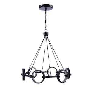 Context 6-Light Dimmable Integrated LED Flat Black Ring Shaped Lighting Chandelier Pendant for Kitchen/Dining/Foyer