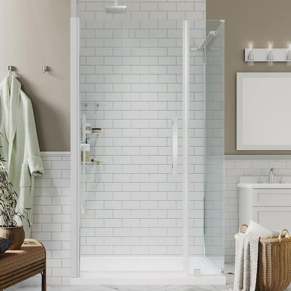 Qwall 36 W x 76.75 H Framed Square Shower Stall and Base Included