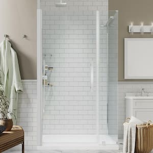 Pasadena 40in. L x 36in. W x 75in. H Corner Shower Kit w/Pivot Frameless Shower Door in Chrome w/Shelves and Shower Pan