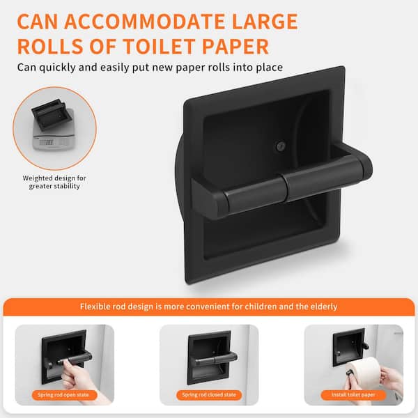 Smack Recessed Toilet Paper Holder Contemporary Hotel Style Tissue Holder Includes Rear Mounting Bracket in Matte Black