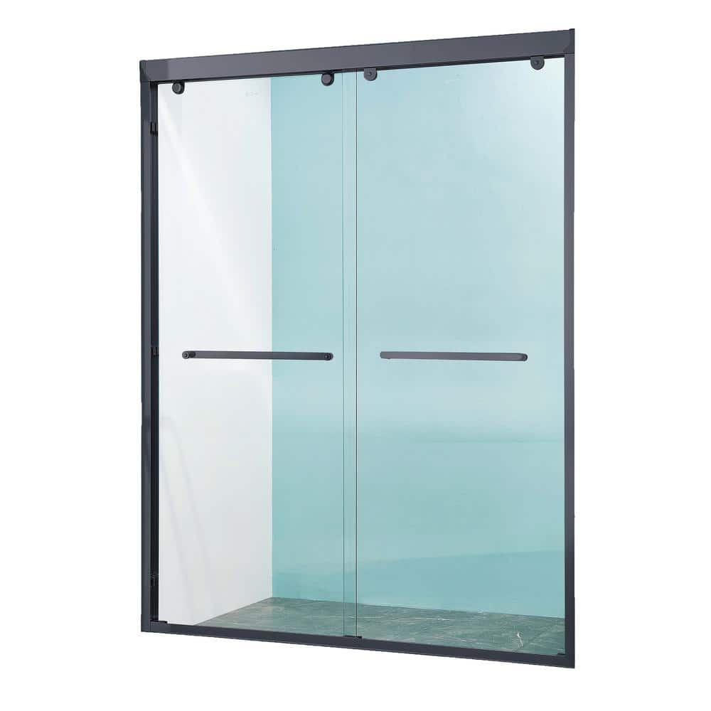60" Matte Black Aluminum Framed Double Sliding Shower Door