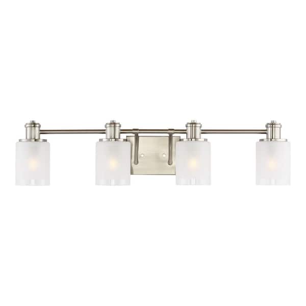 Generation Lighting Norwood 33.875 in. 4-Light Brushed Nickel Vanity Light with Clear Highlighted Satin Etched Glass Shades