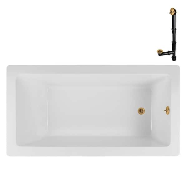 N-4080-706-BGL 66 in. x 34 in. Rectangular Acrylic Soaking Drop-In Bathtub, with Reversible Drain in Brushed Gold