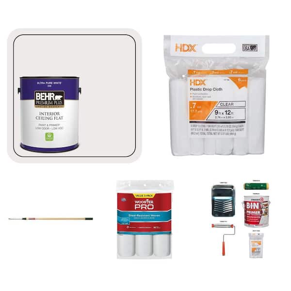 1 gal. White Interior Paint and Primer with 9 in. Roller, Frame, 4 ft. to 8 ft. Pole and 9 ft. x 12 ft. Drop Cloth Kit