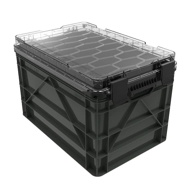 Weather Resistant Full Size Storage Bin High Stacking Capacity Heavy Duty Stackable Storage Bin w/Lid, Dividers Stealth