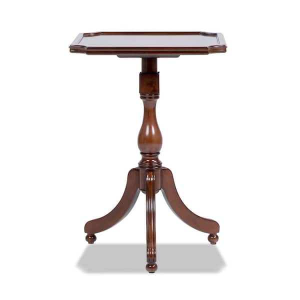 Jennifer Taylor Mabel 19 in. Elegant Wood Turned Pedestal Square Side Table, Rich Walnut Birchwood & Veneer