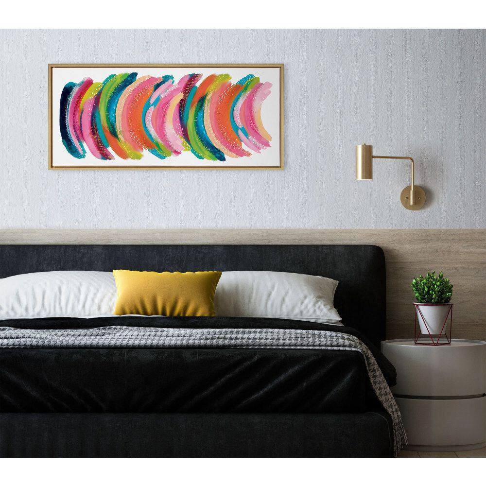 Bright Abstract Multicolor Canvas Wall Art with Gold Frame, 18x40