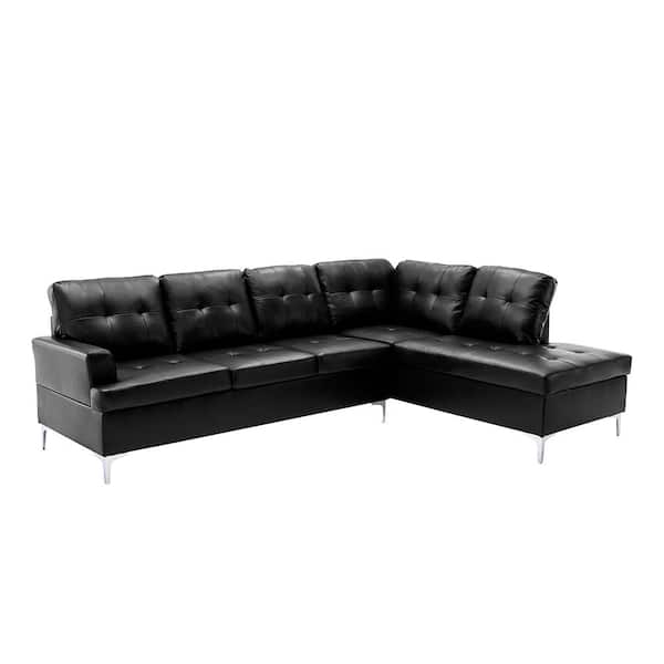 Lazzara Falun 109 in. Straight Arm 2-piece Faux Leather Sectional Sofa in Black with Right Chaise