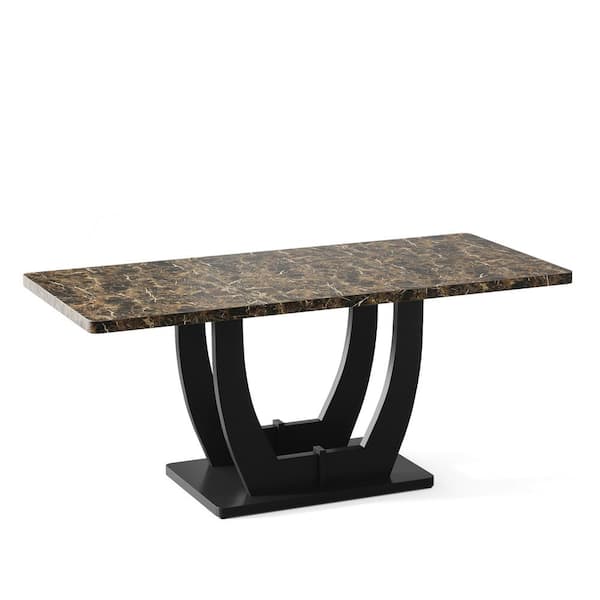 TRIBESIGNS WAY TO ORIGIN Halsey 63 in. Rectangular Black Brown Wooden Computer Desk with Thickened Frame, Modern Executive Desk for Home Office