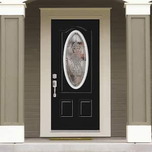 New Haven 3/4 Oval Lite Primed Steel Prehung Front Door with Brickmold