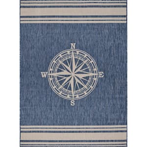 Naira Nautical Navy Blue/White 5 ft. 3 in. x 7 ft. Navigation Polypropylene Indoor/Outdoor Area Rug