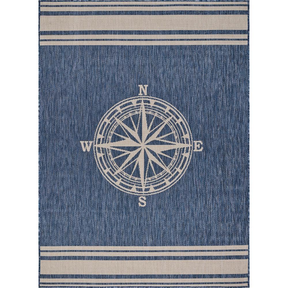 Naira Nautical Navy Blue/White 5 ft. 3 in. x 7 ft. Navigation Polypropylene