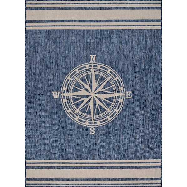 Naira Nautical Navy Blue/White 3 ft. x 5 ft. Navigation Polypropylene Indoor/Outdoor Area Rug
