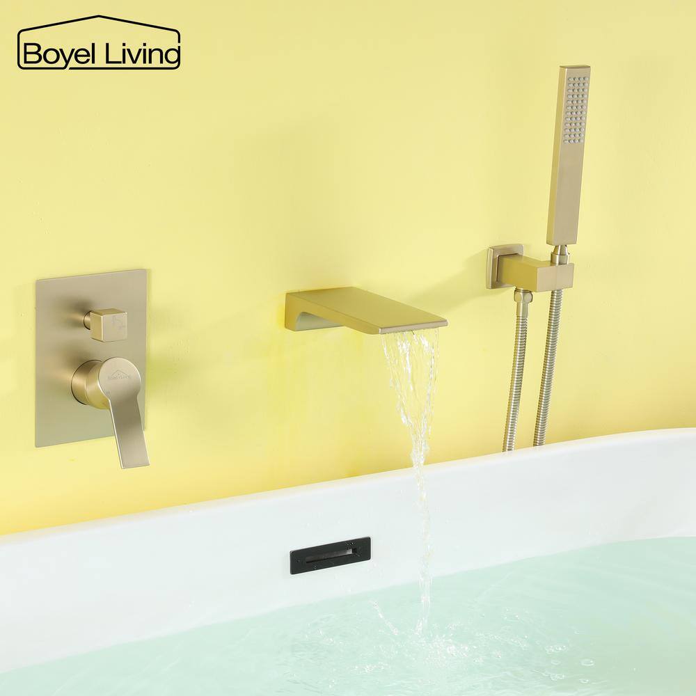Brushed Gold Wall Mount Roman Tub Faucet with Hand Shower