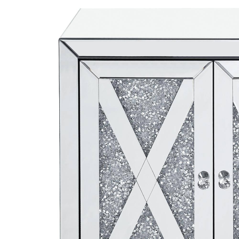 Mirrored Glam Console Table with Faux Diamond Storage