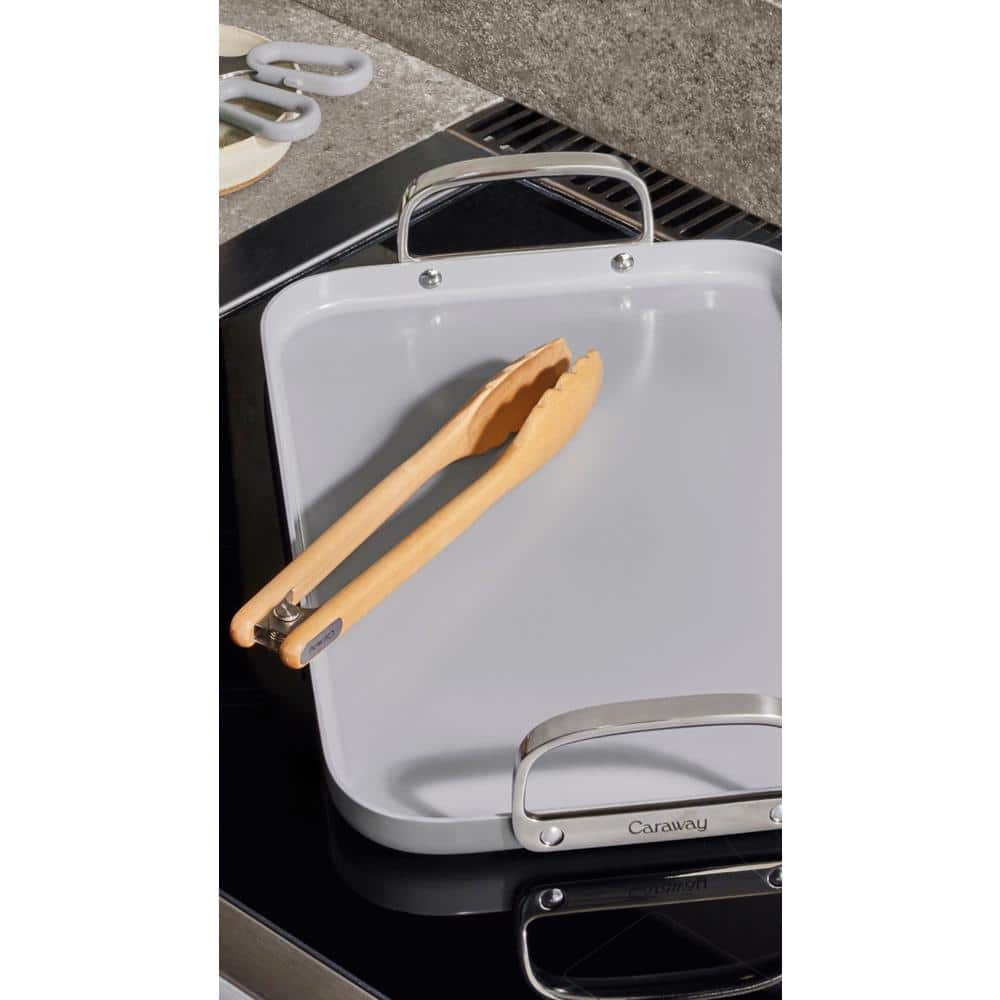 Terracotta Ceramic Nonstick Double Burner Griddle with Stainless Steel Handles