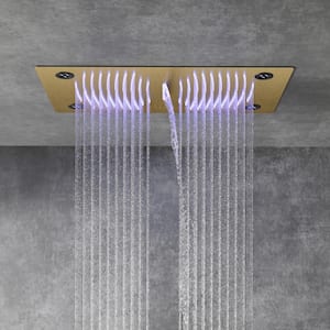 Large 63-Spray 27.5 in. and 10 in. Dual Shower Heads Ceiling Mount Fixed and Handheld Shower Head in Brushed Gold